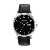 Bulova Automatic Watch with Black Dial and Leather Strap