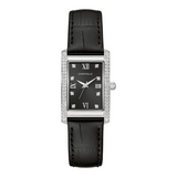 Caravelle Crystal Square Face Watch with Black Leather Strap