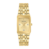 Bulova Quadra Gold Tone Watch with Square Champagne Dial