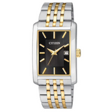 Citizen Quartz Two Tone Watch with Rectangular Black Dial