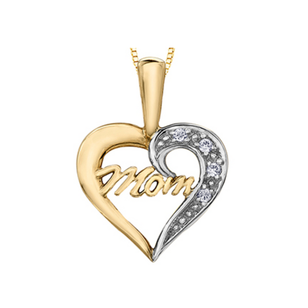 10K Yellow Gold Diamond Heart Mom Pendant on Chain
