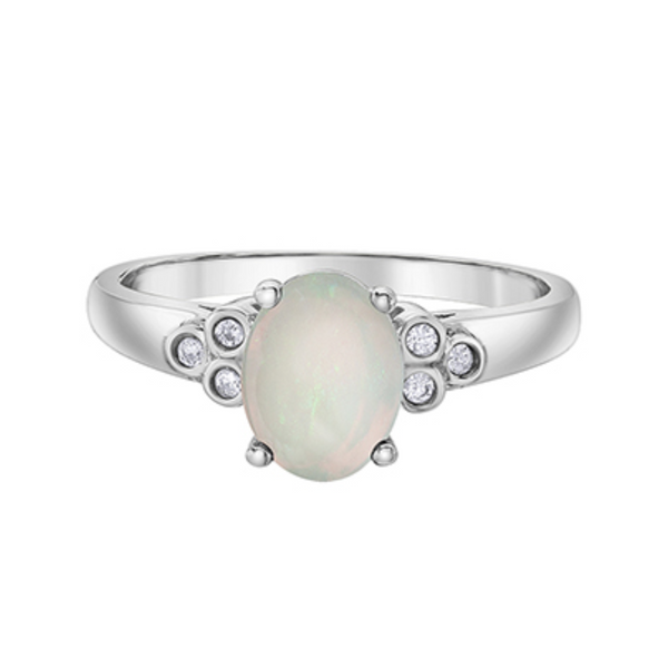 10K White Gold Diamond and Opal Ring