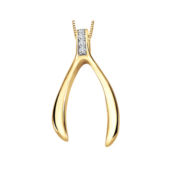 10K Yellow Gold Diamond Wishbone Pendant on Chain