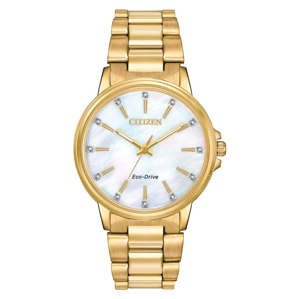 Citizen Eco-Drive Gold Tone Watch with Mother of Pearl Dial