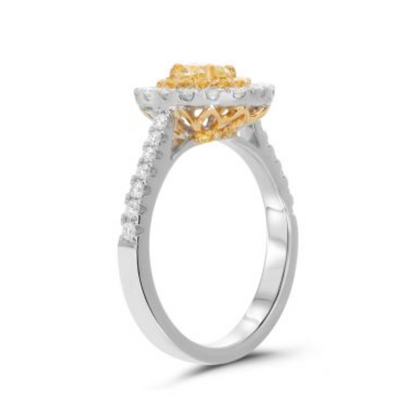 18K Yellow & White Gold .75ctw Double Yellow Diamond Halo Ring