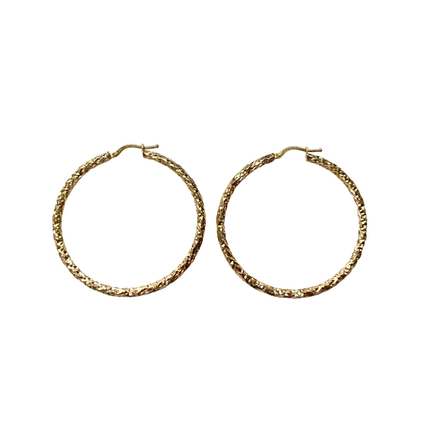 10K Yellow Gold Large Textured Hoop Earrings