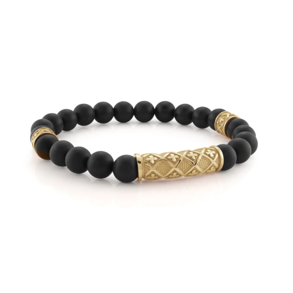Italgem Matte Onyx Bead Bracelet with Gold Cross Design