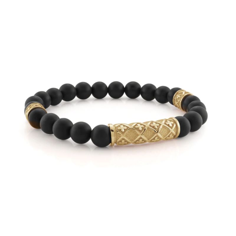 Italgem Matte Onyx Bead Bracelet with Gold Cross Design