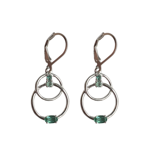 Sterling Silver Double Circle Earrings with Emerald