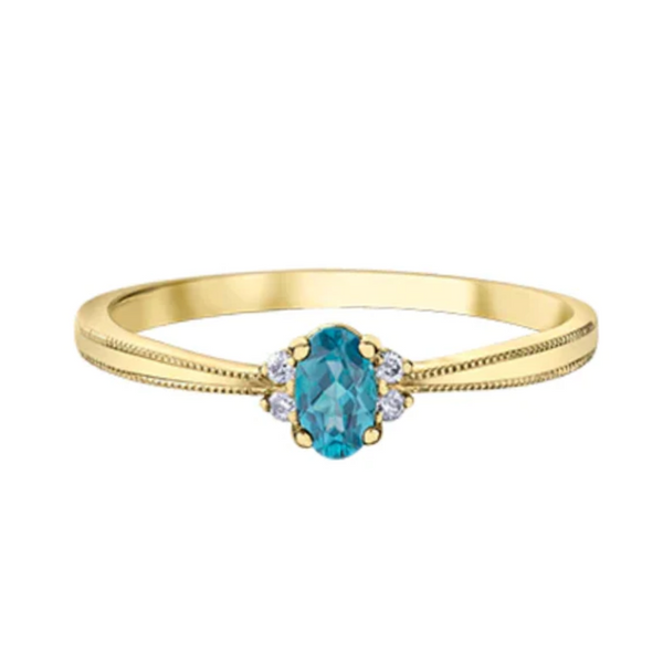 10K Yellow Gold Diamond & Blue Topaz Ring
