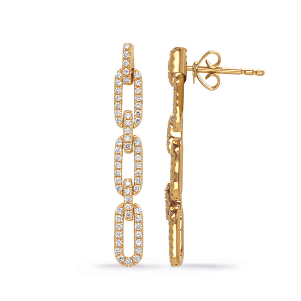 14K Yellow Gold Diamond Dangle Stud Earrings With Reversible Paperclip Link