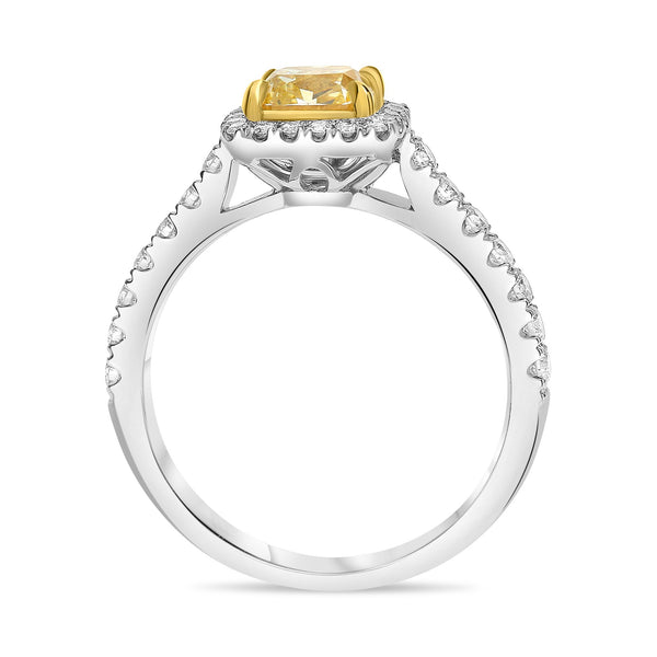 18K White Gold 1.44CTW White & Yellow Diamond Halo Ring