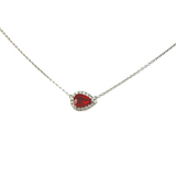 18K White Gold 0.14ctw Diamond & Pear Shaped Ruby Halo Pendant on Chain