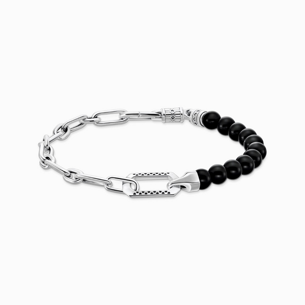 Thomas Sabo Black Bead & Sterling Silver Chain Link Bracelet