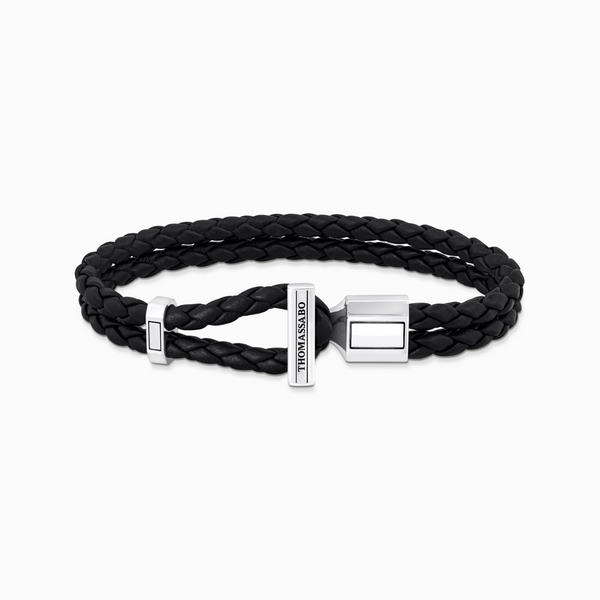 Thomas Sabo Double Braided Black Leather Bracelet