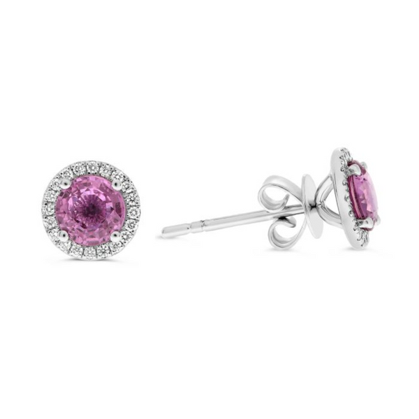 18K White Gold Diamond & Pink Sapphire Stud Earrings