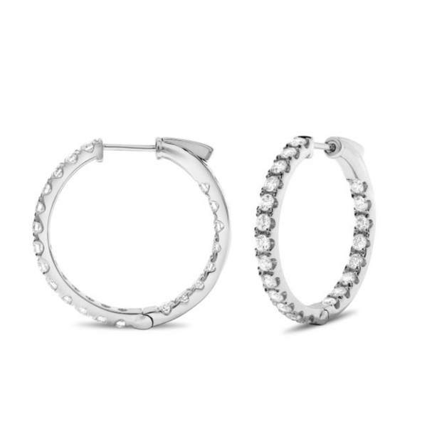 14K White Gold 1.50ctw Diamond Hoop Earrings
