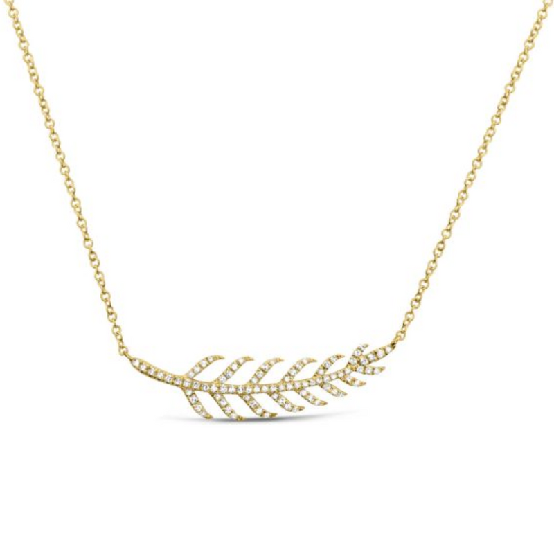 14K Yellow Gold Diamond Leaf Necklace with Adjustable Chain