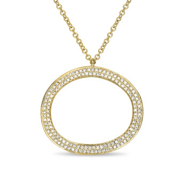 14K Yellow Gold Diamond Double Row Pendant with Adjustable Chain