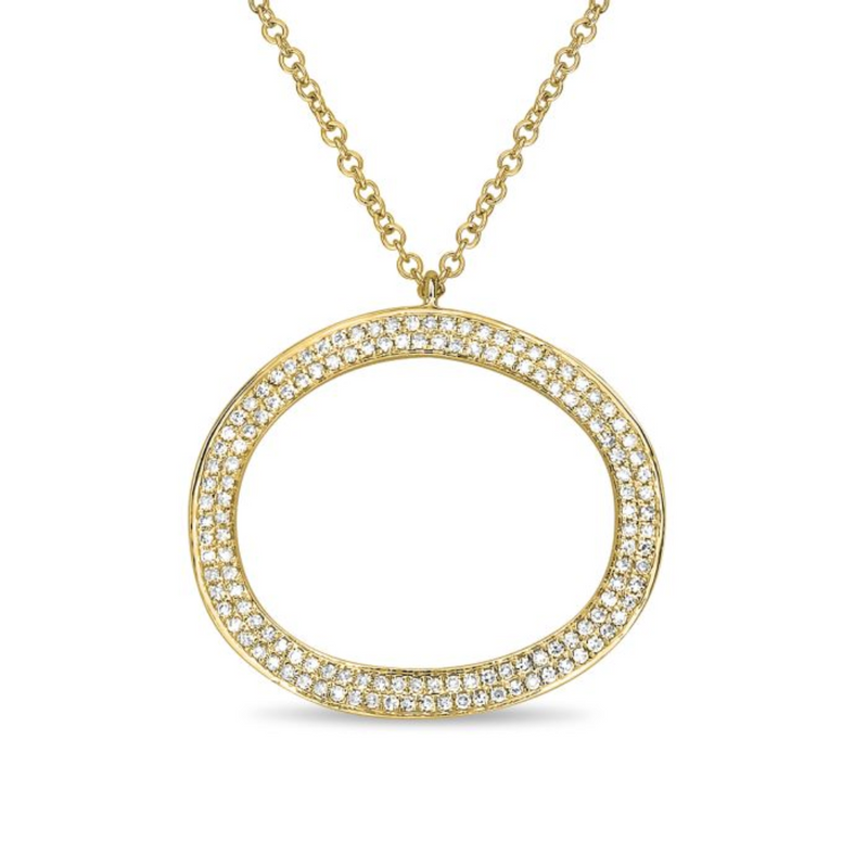 14K Yellow Gold Diamond Double Row Pendant with Adjustable Chain