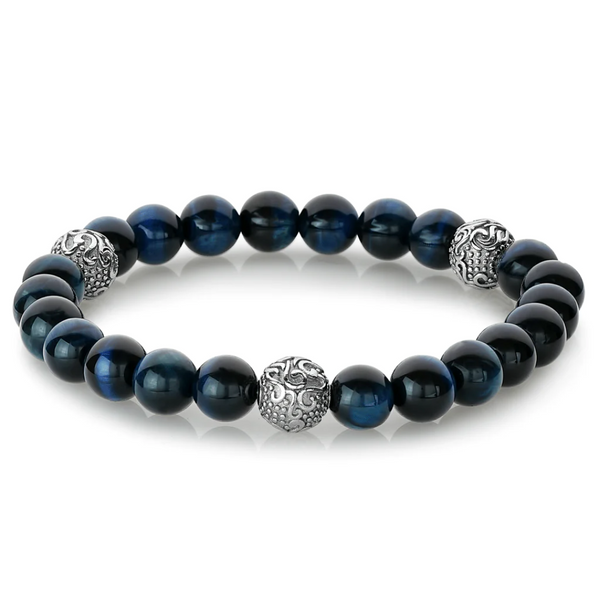 Italgem Blue Tiger Eye and Steel Bead Bracelet