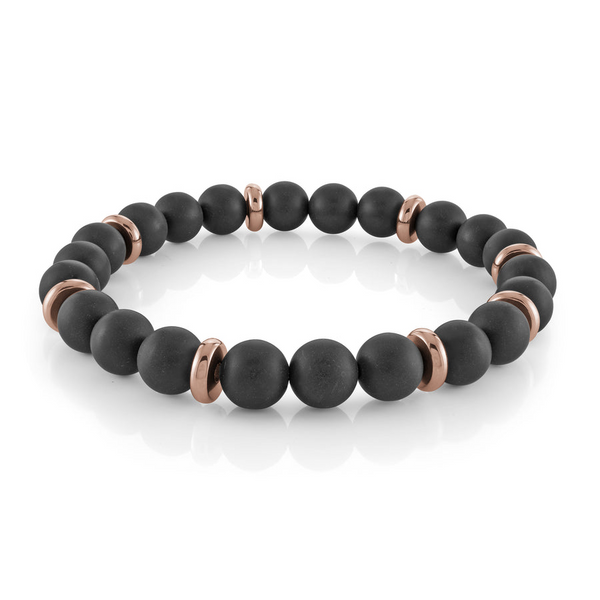 Italgem Rose and Matte Black Onyx Bead Bracelet