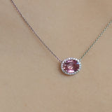 18K White Gold .17ctw Diamond & Oval Pink Sapphire Necklace