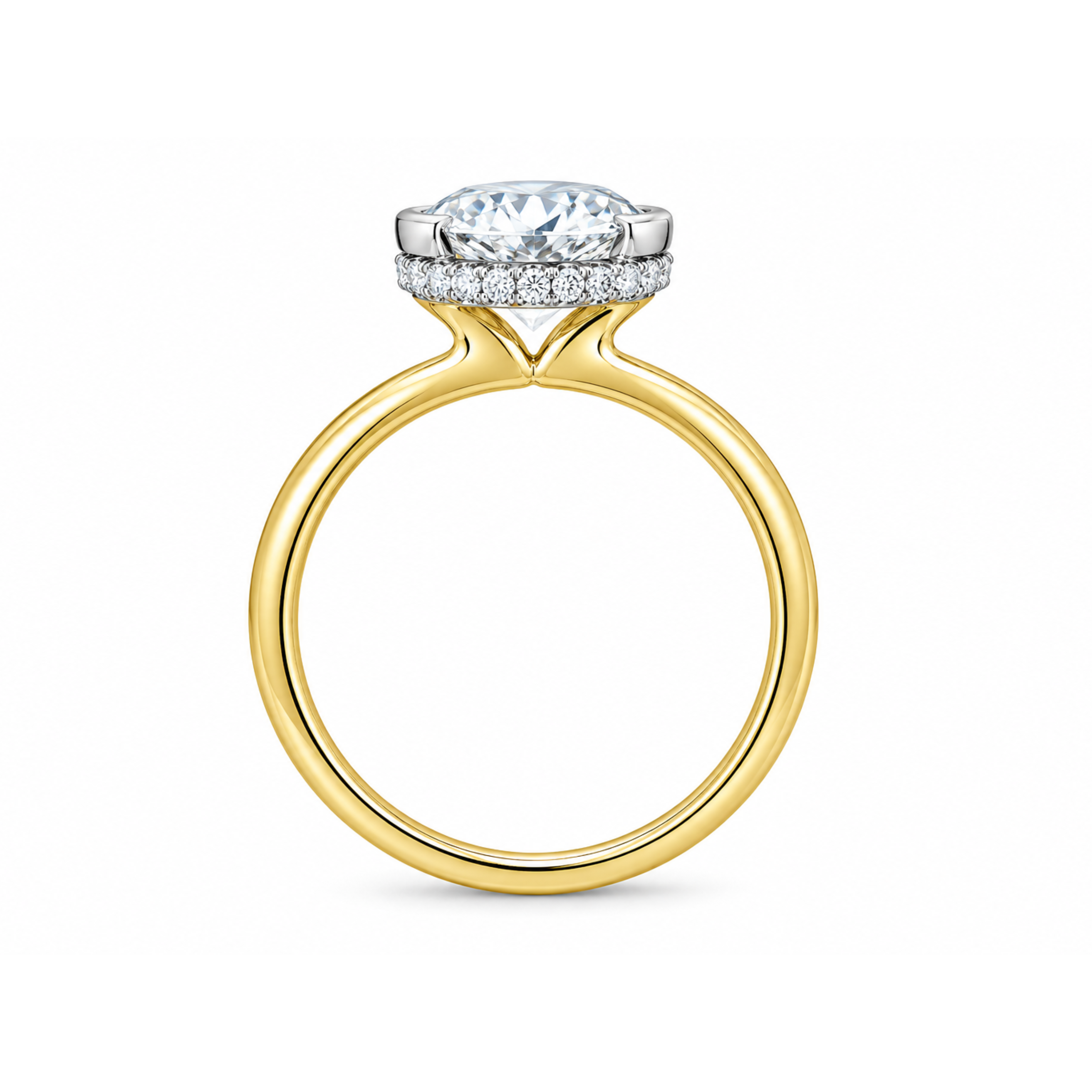 14K Yellow + White Gold 2.10CTW Oval Lab Grown Diamond Semi Bezel Ring With Hidden Halo