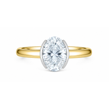 14K Yellow + White Gold 2.10CTW Oval Lab Grown Diamond Semi Bezel Ring With Hidden Halo