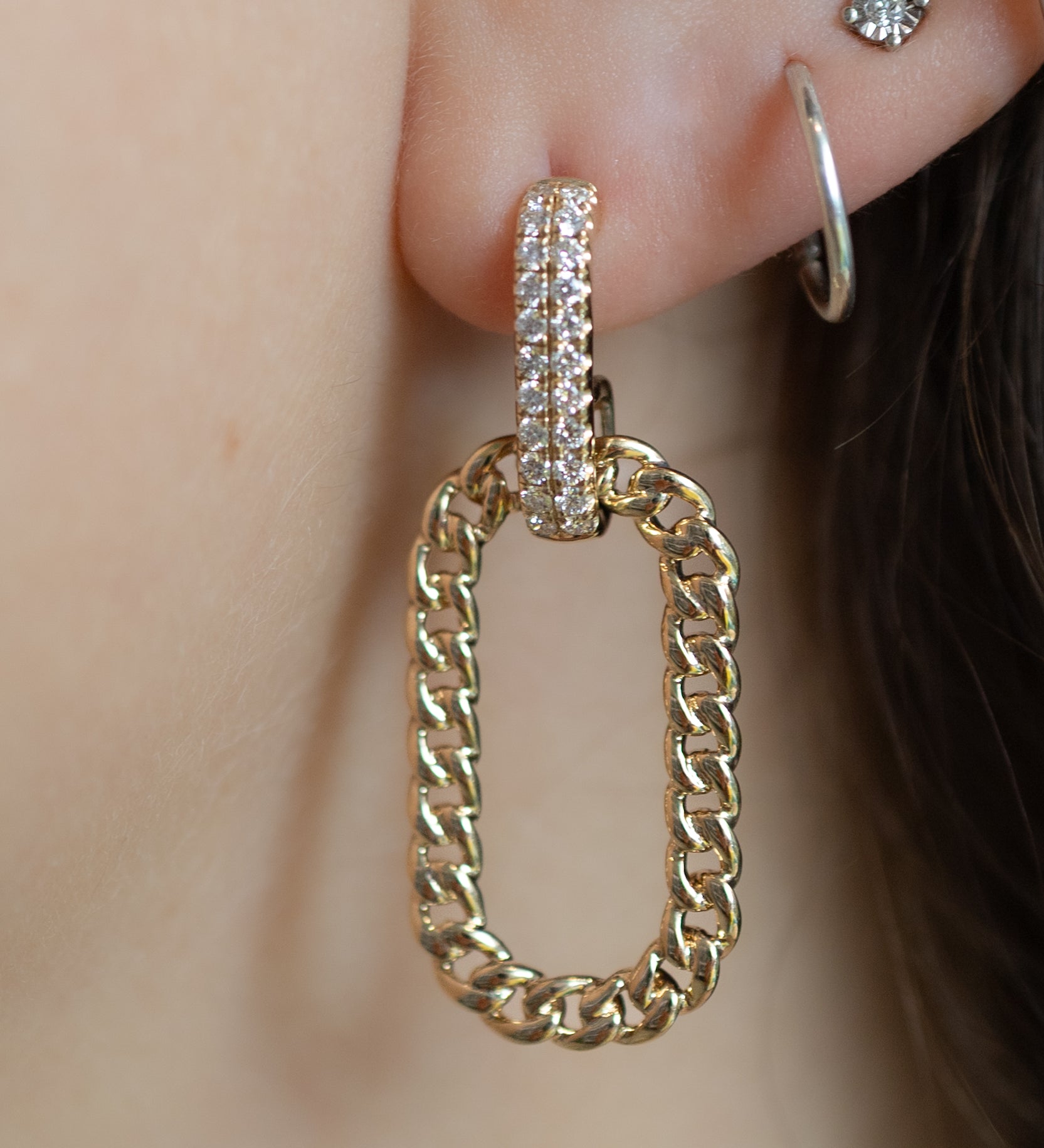 14K Yellow Gold .41CTW Diamond & Chainlink Earrings