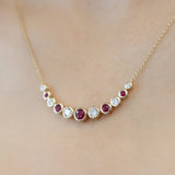 14k Yellow Gold .70CTW Diamond and Ruby Bezel Set Graduated Necklace