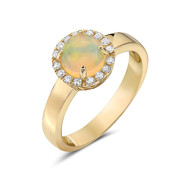 14K Yellow Gold Diamond & Opal Ring
