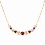 14k Yellow Gold .70CTW Diamond and Ruby Bezel Set Graduated Necklace