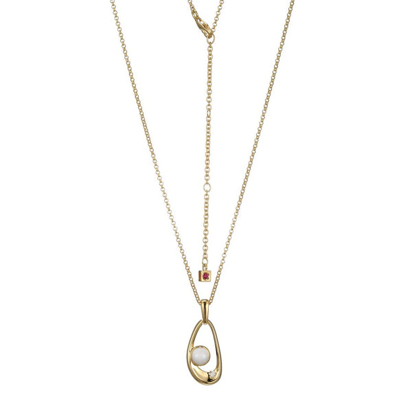 Elle "Satelite" Gold Plated Moonstone & Moissanite Necklace with Adjustable Chain