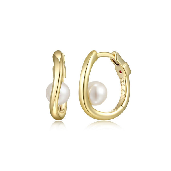 Elle "Luna" Gold Plated Pearl Hoop Earrings