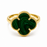 14K Yellow Gold Malachite Clover Ring