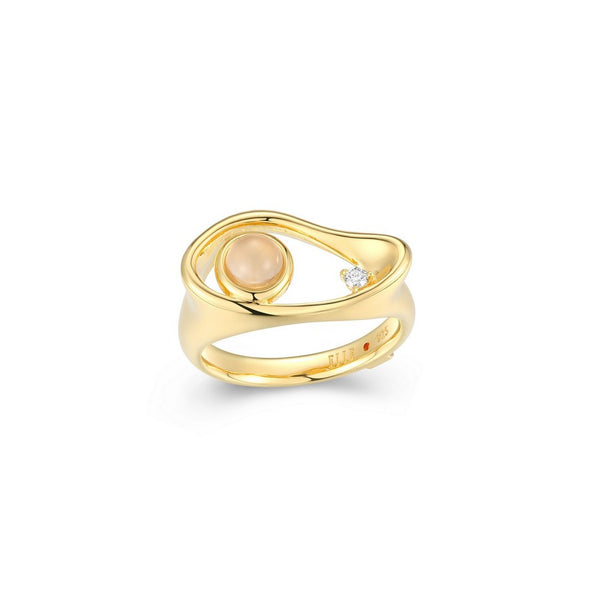 Elle "Satelite" Gold Plated Moon Stone & Moissanite Ring