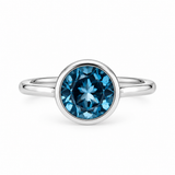 14K White Gold .09CTW Diamond & London Blue Topaz Bezel Set Ring with Hidden Halo