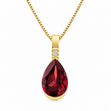 10K Yellow Gold .023CTW Canadian Diamond & Pearshape Garnet Pendant