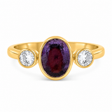 14K Yellow Gold .26CTW Diamond & Pinkish-Purple Sapphire Bezel Set Ring