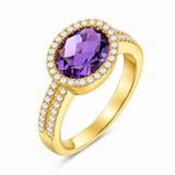 14K Yellow Gold .30CTW Diamond & Bezel Set Oval Amethyst Ring