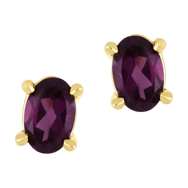 10K Yellow Gold Oval Rhodolite Garnet Stud Earrings