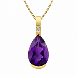 10K Yellow Gold .023CTW Diamond & Pearshape Amethyst Pendant