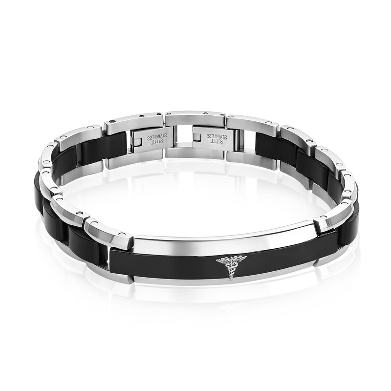 Italgem Stainless Steel Black Medic Alert Bracelet