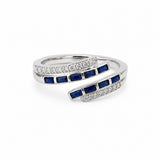 14K White Gold .15CTW Diamond & Sapphire Crossover Ring