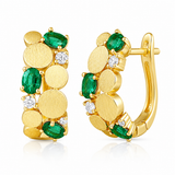 14K Yellow Gold .16CTW Diamond & Emerald Brushed Leverbacks