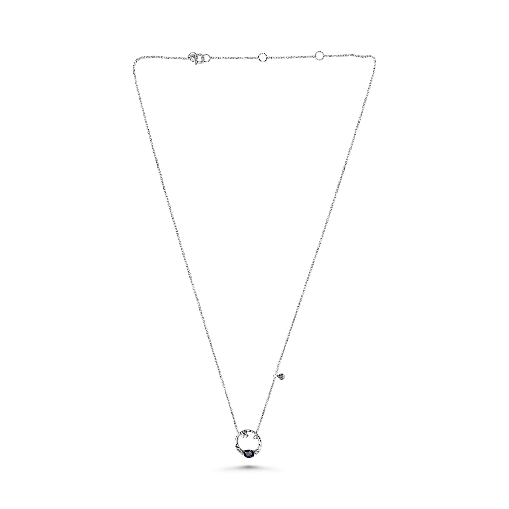 14K White Gold .10ctw Diamond & Oval Sapphire Necklace