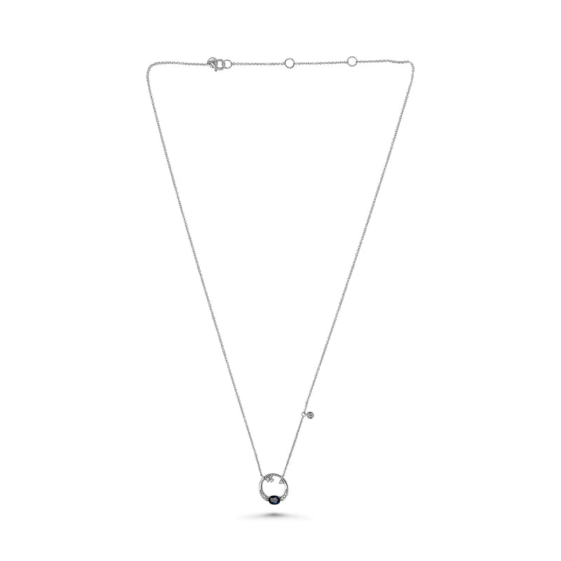 14K White Gold .10ctw Diamond & Oval Sapphire Necklace