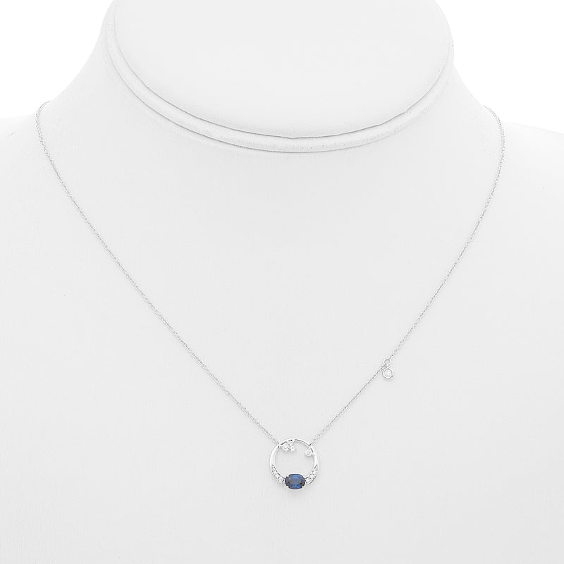 14K White Gold .10ctw Diamond & Oval Sapphire Necklace