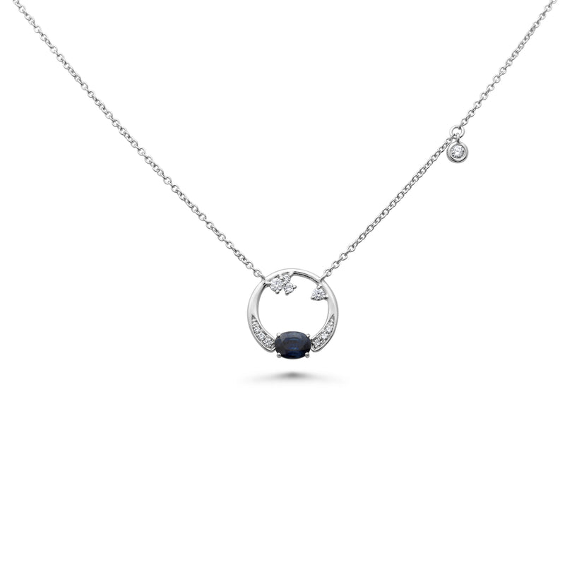 14K White Gold .10ctw Diamond & Oval Sapphire Necklace